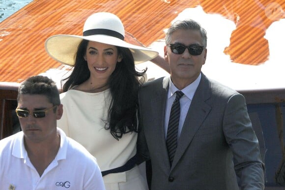 George Clooney et son épouse Amal Alamuddin quittant Venise, le 29 septembre 2014 après leur mariage civil