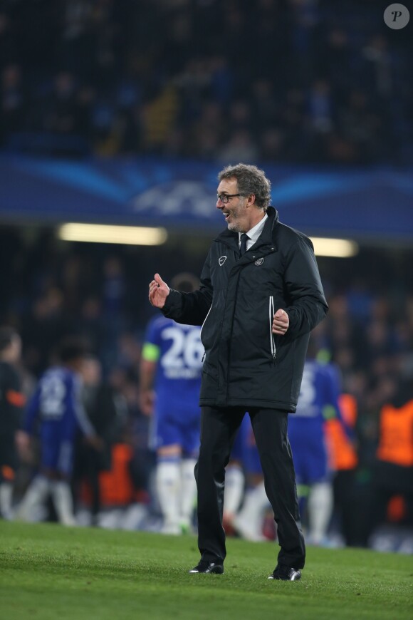 Laurent Blanc lors du match de Ligue des Champions entre Chelsea et le PSG à Stamford Bridge à Londres, le 11 mars 2015