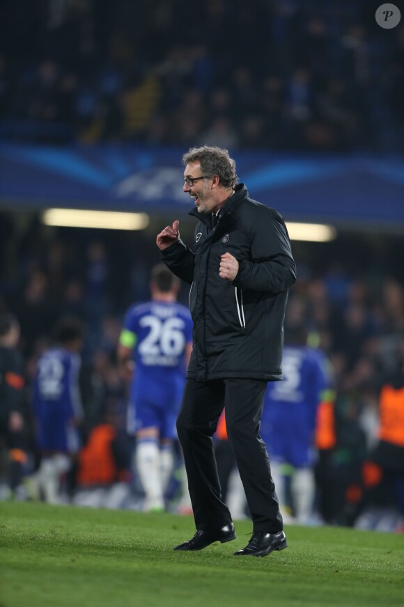 Laurent Blanc lors du match de Ligue des Champions entre Chelsea et le PSG à Stamford Bridge à Londres, le 11 mars 2015