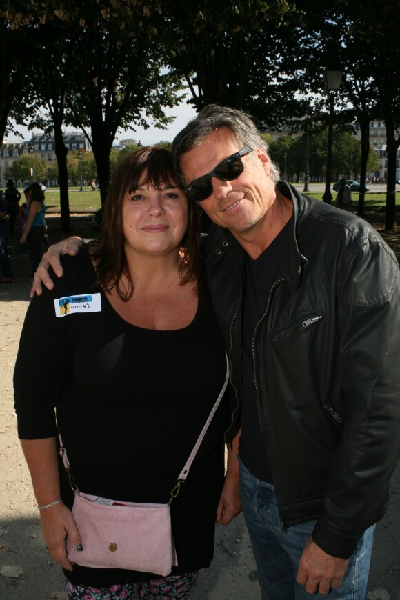 Michèle Bernier et son ex-compagnon Bruno Gaccio - 2e tournoi de pétanque au profit de l'association "MeghanOra" sur l'Esplanade des Invalides à Paris, le 28 septembre 2014.