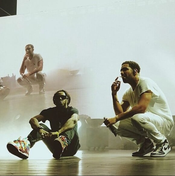 Lil Wayne et Drake sur scène lors de leur tournée commune, Drake vs Lil Wayne. Photo publiée le 4 septembre 2014.