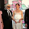 Charlotte Casiraghi, Karl Lagerfeld, la princesse Caroline de Hanovre et le prince Albert II de Monaco lors du Bal de la Rose qui se tenait au Sporting de Monte-Carlo à Monaco le 28 mars 2015