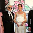  Charlotte Casiraghi, Karl Lagerfeld, la princesse Caroline de Hanovre et le prince Albert II de Monaco lors du Bal de la Rose qui se tenait au Sporting de Monte-Carlo à Monaco le 28 mars 2015 