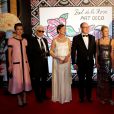  Charlotte Casiraghi, Karl Lagerfeld, la princesse Caroline de Hanovre, le prince Albert II de Monaco, Paola Marzotto (mère de Béatrice Borroméo), Pierre Casiraghi et Beatrice Borromeo lors du Bal de la Rose qui se tenait au Sporting de Monte-Carlo à Monaco le 28 mars 2015 