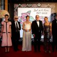  Charlotte Casiraghi, Karl Lagerfeld, la princesse Caroline de Hanovre, le prince Albert II de Monaco, Paola Marzotto (mère de Beatrice Borromeo), Pierre Casiraghi et Beatrice Borromeo lors du Bal de la Rose qui se tenait au Sporting de Monte-Carlo à Monaco le 28 mars 2015 