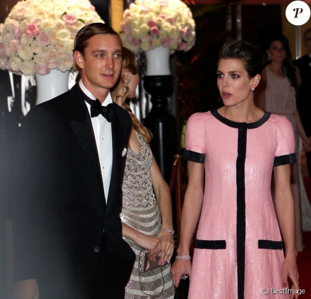 Pierre Casiraghi, Beatrice Borromeo et Charlotte Casiraghi lors du Bal de la Rose qui se tenait au Sporting de Monte-Carlo à Monaco le 28 mars 2015