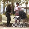 Exclusif - Giuseppe Polimeno et sa compagne Hinda promènent leur fille Giulia, née le 24 février, dans les jardins du port Canto à Cannes. Le 4 avril 2015.