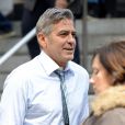  George Clooney relax sur le tournage de son prochain film, Money Monster, &agrave; Wall Street, New York le 11 avril 2015. 