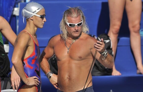Philippe Lucas et Camelia Potec lors des championnats du monde de natation à Rome, le 31 juillet 2009