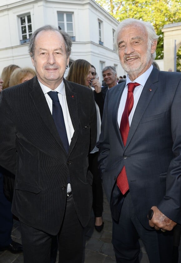 Jean-Marie Rouart et Jean-Paul Belmondo - Soirée du cinquième anniversaire du musée Paul Belmondo à Boulogne-Billancourt le 13 avril 2015.