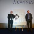 Thierry Fremaux et Pierre Lescure - Conférence de presse pour le festival international du film de Cannes à Paris le 16 avril 2015.