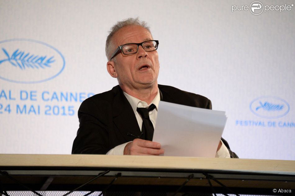 Le délégué général Thierry Frémaux lors de la conférence de presse pour dévoiler la Sélection officielle du 68e Festival de Cannes à Paris le 16 avril 2015.