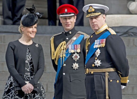 La comtesse Sophie de Wessex, le prince Edward et le prince Andrew, duc d'York - Messe pour commémorer la fin des opérations militaires en Afghanistan en la cathédrale St Paul à Londres, le 13 mars 2015.