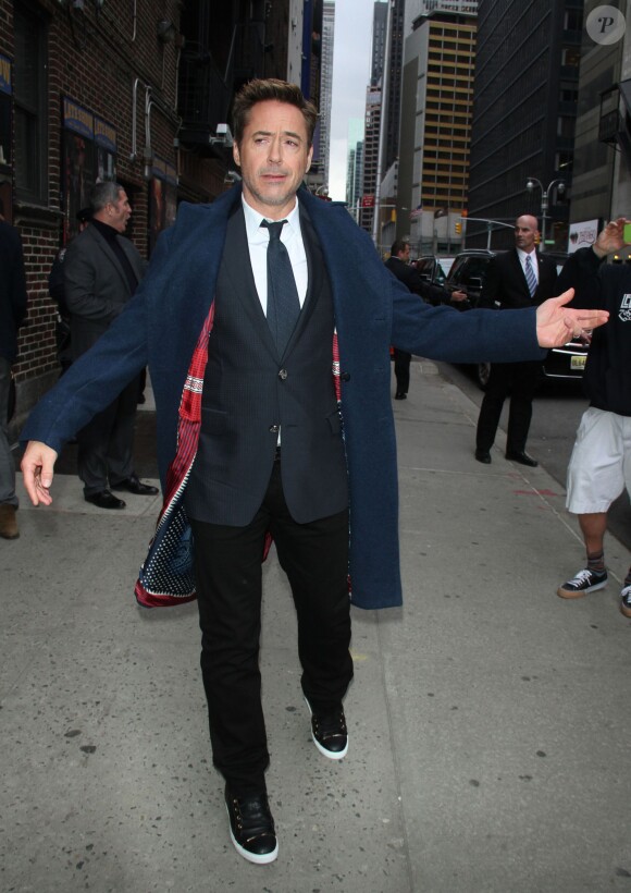 Robert Downey Jr. arrive au Late Show with David Letterman à New York le 24 avril 2015.