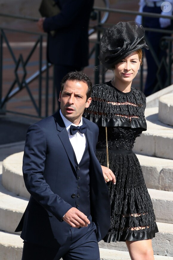 Ludovic Giuly et sa femme Elena - Baptême du prince héréditaire Jacques et de sa soeur la princesse Gabriella en la cathédrale Notre-Dame-Immaculée de Monaco le 10 mai 2015