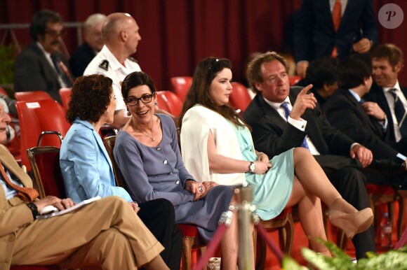 La princesse Caroline de Hanovre, Elisabeth-Anne de Massy et sa fille Mélanie-Antoinette lors de la clôture de l'expo canine organisée par la Société canine de Monaco présidée par la baronne Elisabeth-Anne de Massy, le 10 mai 2015 au chapiteau de Fontvieille.