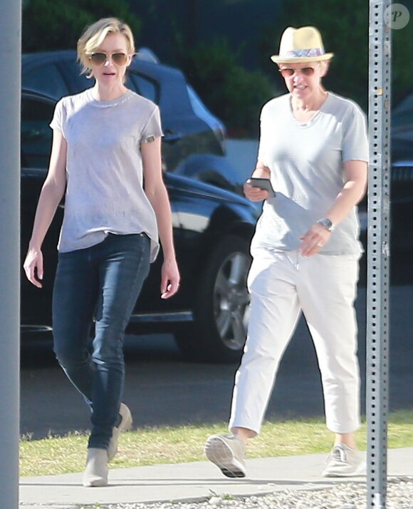 Exclusif - Ellen DeGeneres et sa femme Portia de Rossi se rendent à l'hôpital Cedars Sinai avant d'aller dîner à West Hollywood, le 25 mars 2015.