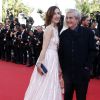 Elsa Zylberstein (robe Zuhair Murad, parure de Grisogono) et Claude Lelouch - Montée des marches du film "Mia Madre" lors du 68e Festival International du Film de Cannes, le 16 mai 2015.