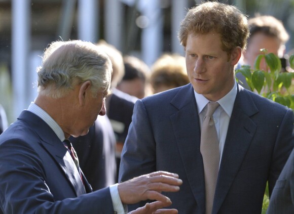 Le prince Charles et le prince Harry le 18 mai 2015 au Chelsea Flower Show, à Londres.