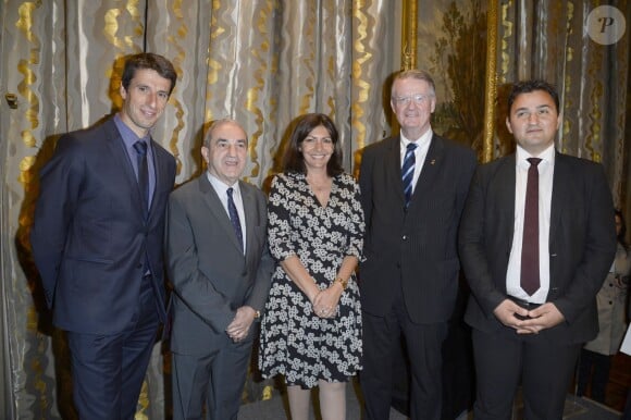 Tony Estanguet, Jean Gachassin, Anne Hidalgo, Bernard Lapasset lors de la remise de la médaille Grand vermeil de la ville de Paris à Rafael Nadal, le 21 mai 2015