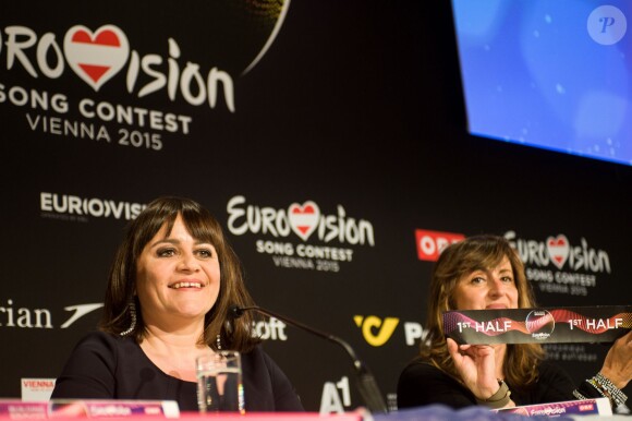 Lisa Angell en conférence de presse à l'Eurovision à Vienne le 20 mai 2015