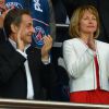 Nicolas Sarkozy lors du dernier match de la saison du Paris Saint-Germain au Parc des Princes le 23 mai 2015 face à Reims à Paris