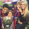 Luis Suarez en famille pour fêter le titre du Barça le 23 mai 2015 au Camp Nou. 