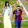 Xavi Hernandez et sa femme Nuria fêtent le titre du Barça le 23 mai 2015 au Camp Nou. 