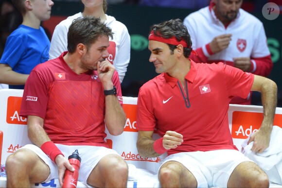 Roger Federer et Stan Wawrinka - Finale de la Coupe Davis au Stade Pierre Mauroy de Lille le 22 novembre 2014.