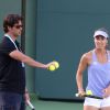 Exclusif - la joueuse de tennis, Martina Hingis s'entraine avec son coach espagnol David Tossa à Miami le 16 mars 2014. 