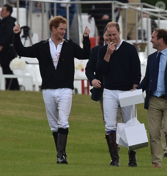Le prince Harry et son frère le prince William lors du Audi Polo Challenge à Ascot, le 31 mai 2015.