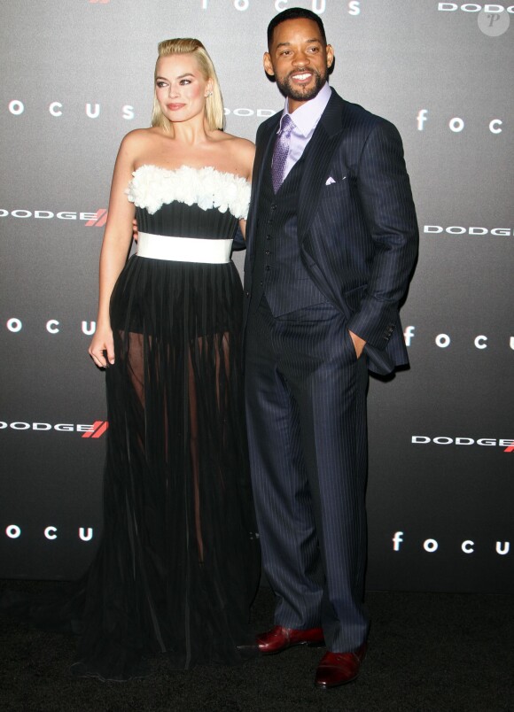 Margot Robbie, Will Smith - Avant-première du film "Focus" à Hollywood, le 24 février 2015. F 
