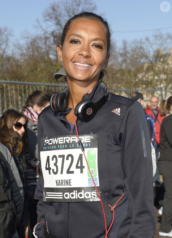 Karine le Marchand au départ du semi-marathon de Paris. Le 2 mars 2014.
