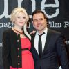 Mario Barravecchia (Star Academy 1) et sa compagne, enceinte, lors de l'ouverture du festival international du film de Beaune le 25 mars 2015