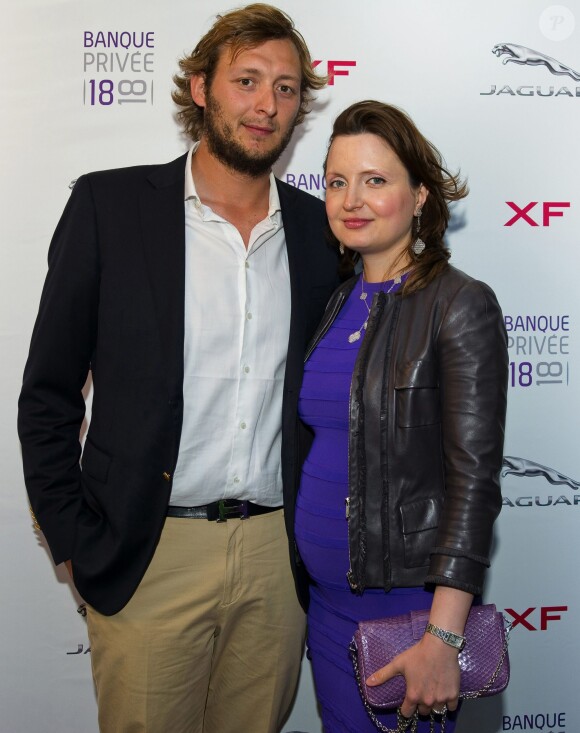 Exclusif - Amaury Leveaux et sa compagne Elizaveta (enceinte) - Présentation de la nouvelle Jaguar XF à l'Atrium de la banque 1818 à Paris, le 9 juin 2015.