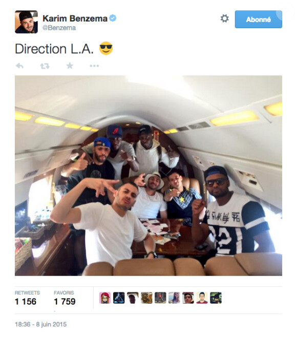 Karim Benzema en route pour Los Angeles - juin 2015