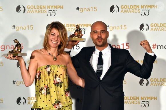 Marco d'Amore (Gomorrah) Outstanding actor, Drama TV Series, et Sonia Rovai, productrice Sky Italie ont reçu une nymph dans la catégorie Best International Drama TV Series - Cérémonie de remise des prix des Golden Nymph Awards lors du 55ème Festival de Télévision de Monte Carlo le 18 juin 2015. 