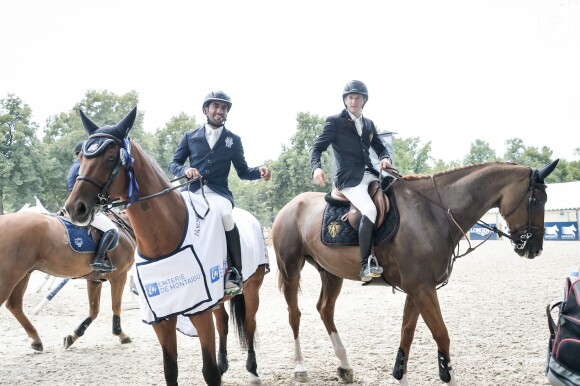 Exclusif - Abdullah Mohd Al Marri, vainqueur du prix Laiterie de Montaigu et Guillaume Canet lors du Longines Paris Eiffel Jumping au Champ-de-Mars à Paris, le 4 juillet 2015.