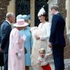 Le prince William, Kate Middleton, la duchesse de Cambridge, leur fils le prince George de Cambridge, la princesse Charlotte de Cambridge, Philip duc d'Edimbourg, la reine Elisabeth II et Camilla Parker Bowles, la duchesse de Cornouailles lors du baptême de la princesse Charlotte en l'église Saint Mary Magdalene de Sandringham, le 5 juillet 2015
