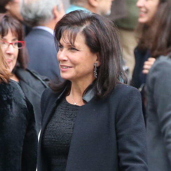 Anne Sinclair - Obsèques de Brigitte Guillemette, seconde epouse de Dominique Strauss-Kahn, en l'eglise Saint-Thomas d'Aquin a Paris. Le 7 novembre 2013.