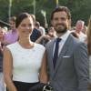 Le prince Carl Philip et la princesse Sofia de Suède, un mois après leur mariage et fraîchement rentrés de lune de miel, ont pris part aux festivités pour le 38e anniversaire de la princesse Victoria, le 14 juillet 2015 à Borgholm, sur l'île d'Öland.
