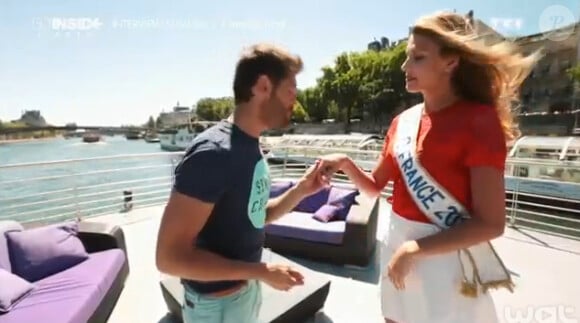 Camille Cerf fait d'étranges confidences à Christophe Beaugrand dans 50 min inside sur TF1, le 19 juillet 2015.