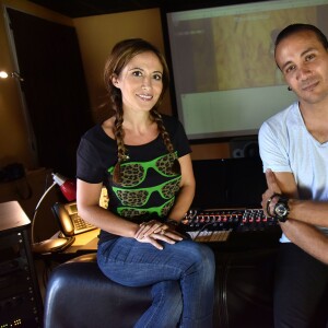 Exclusif - Fabienne Carat et Merwan Rim enregistrent leurs voix sur le nouveau film d'animation "Worms" aux Studios de Boulogne-Billancourt le 16 juillet 2015.