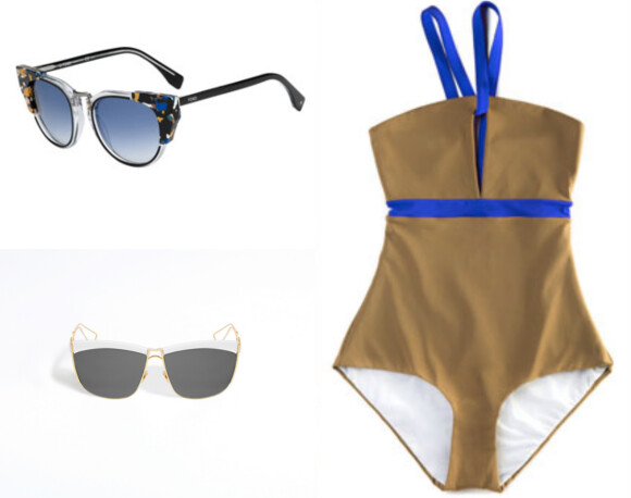 Maillot une pièce Le Sirenuse, lunettes Fendi Marble Print cat-eye (haut à gauche), lunettes Dior So Electric