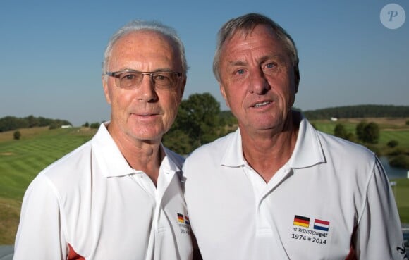 Franz Beckenbauer et Johan Cruyff à l'occasion du tournoi de golf 'Winston Senior Open' à Gneven, le 18 septembre 2014