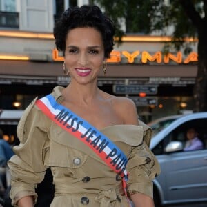 Farida Khelfa au dernier défilé de mode "Jean Paul Gaultier", collection prêt-à-porter printemps-été 2015, au Grand Rex à Paris le 27 septembre 2014