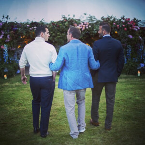 Guy Ritchie entouré de Henry Cavill et David Beckham - Mariage de Guy Ritchie et Jacqui Ainsley (photo postée le 3 août 2015)