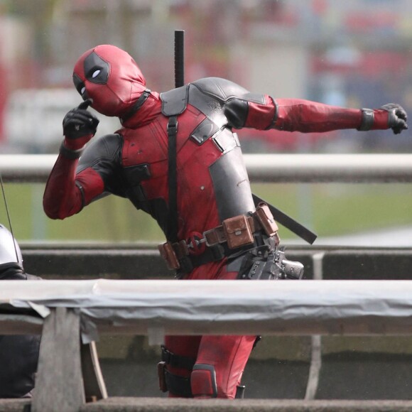 Ryan Reynolds lors du tournage de "Deadpool" à Vancouver, le 13 avril 2015 