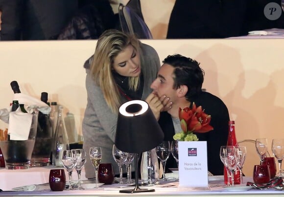 Exclusif - Sophie Tapie et son compagnon de l'époque, Raphaël Goehrs, au Gucci Masters de Paris-Villepinte le 6 décembre 2013.