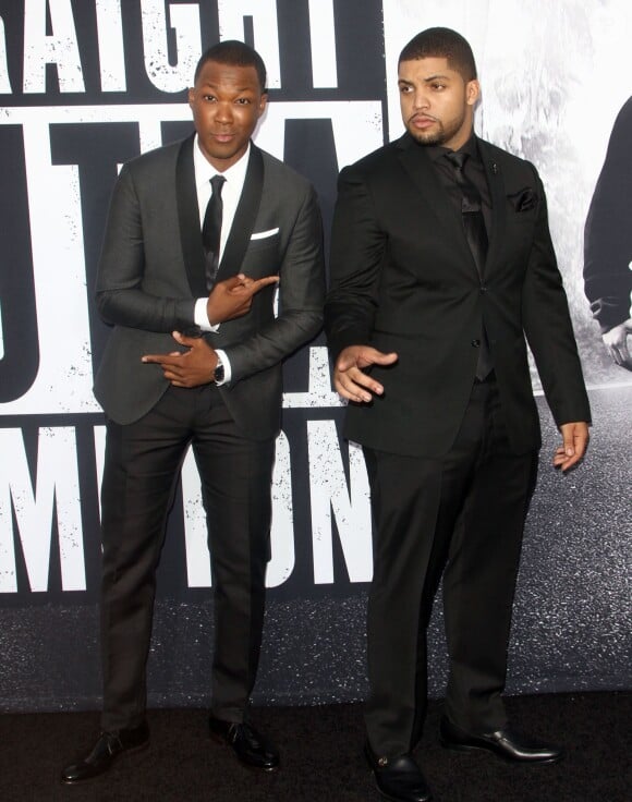 Corey Hawkins et O'Shea Jackson, Jr. assistent à l'avant-première du film "Straight Outta Compton" au Microsoft Theater. Los Angeles, le 10 août 2015.